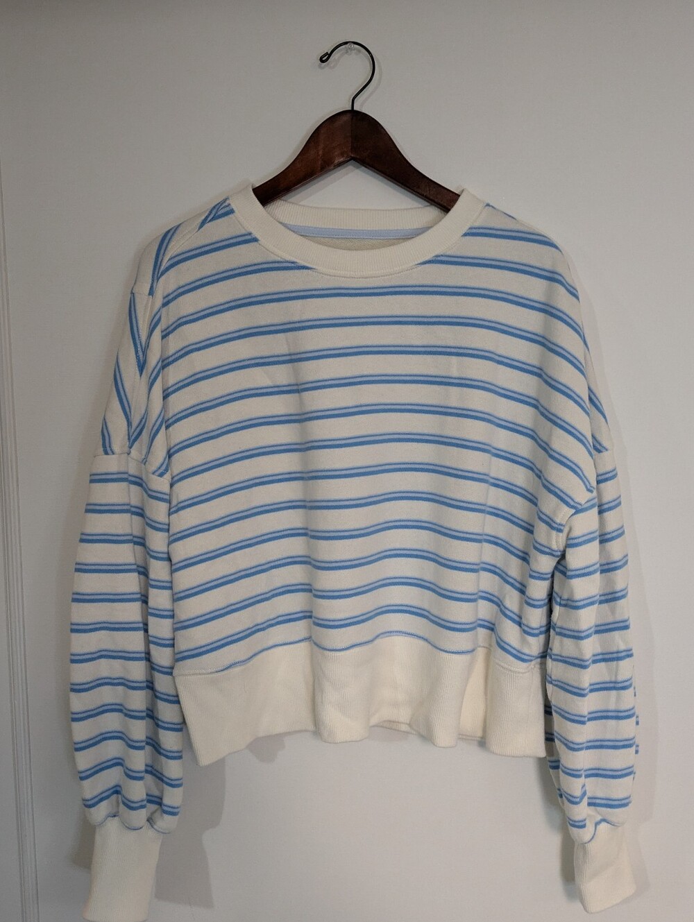 Aerie Blue And White Striped Crewneck Sweater